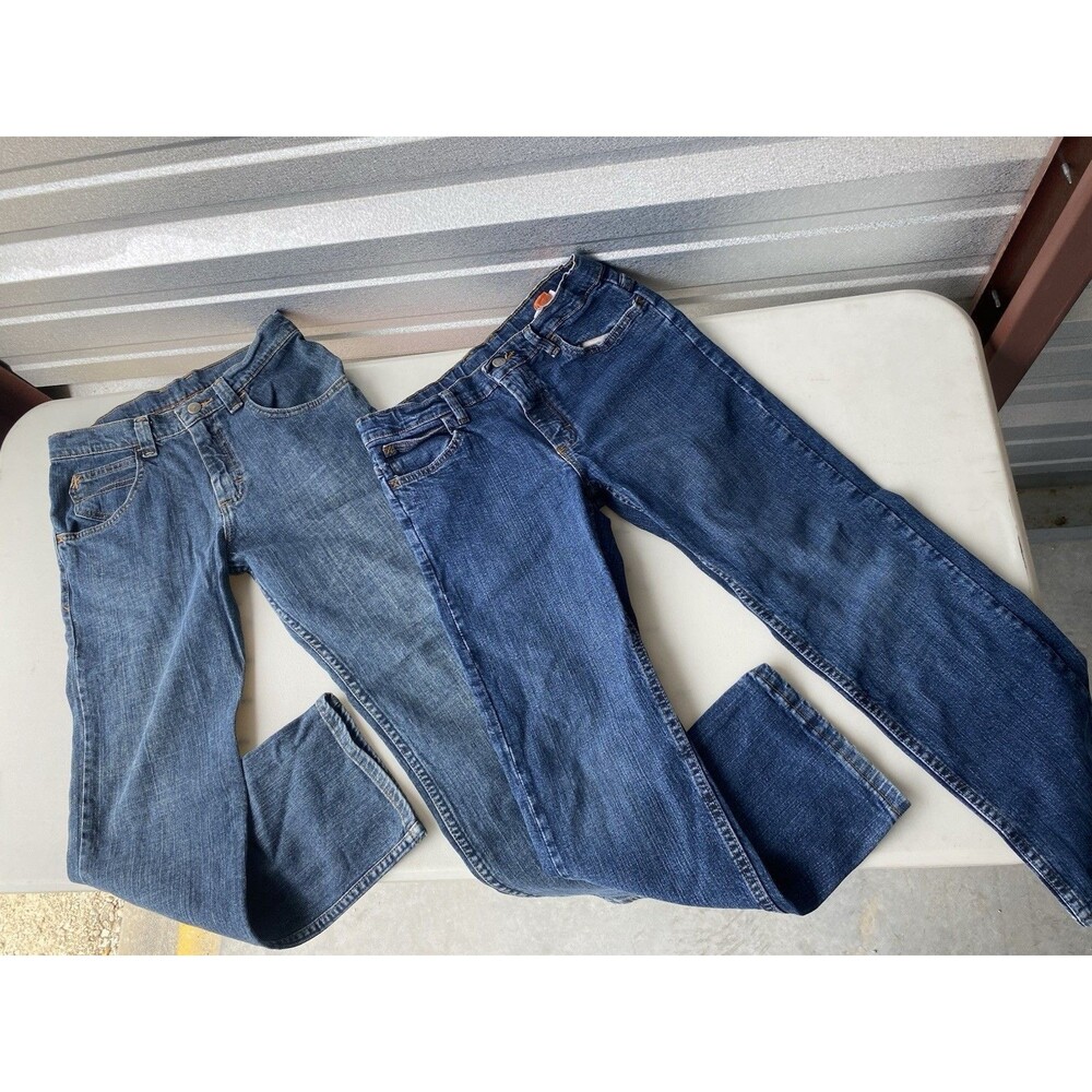 Wrangler Kids Jeans Size 12 Husky Adjustable Waist Straight Slim Lot Of Two